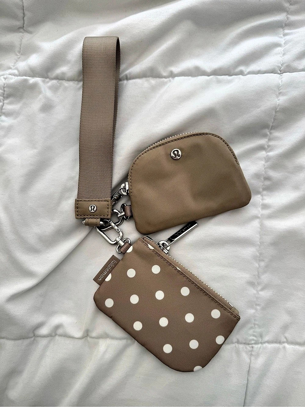 lululemon Dual Pouch Wristlet Brown & White Polka Dot